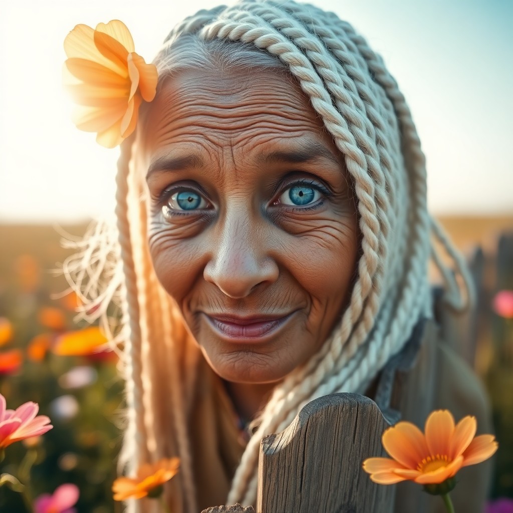 AI generated art for prompt: Visualize an iPhone portrait capturing a Latin American elder with captivating blue eyes and intrica