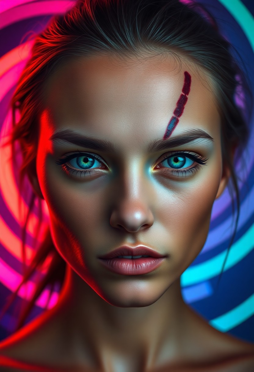 AI generated art for prompt: A super-realistic portrait captures an enigmatic figure with piercing emerald eyes, sun-kissed skin,