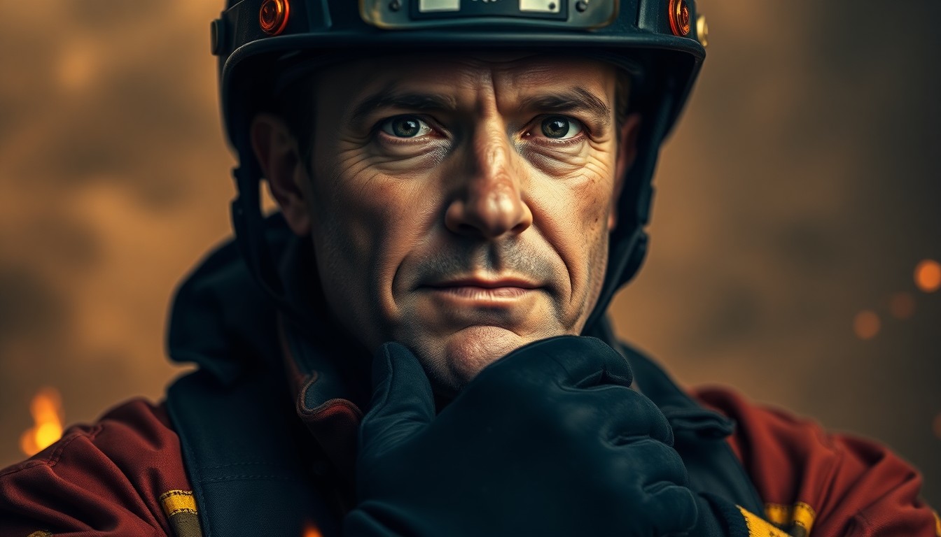 AI generated art for prompt: Create a photorealistic portrait of an experienced firefighter, emphasizing their old-school appeal 