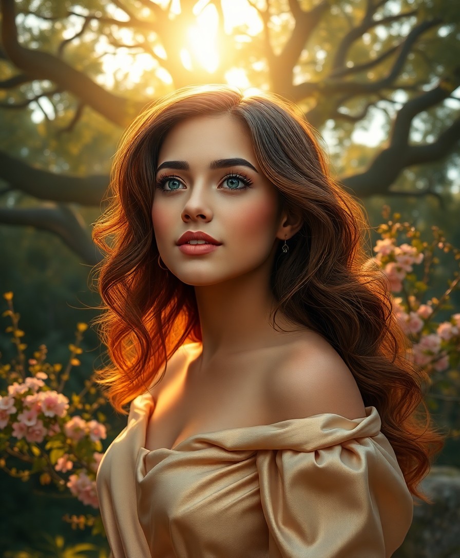 AI generated art for prompt: Craft a hyperrealistic digital painting of a young Latin American woman with wavy chestnut locks flo