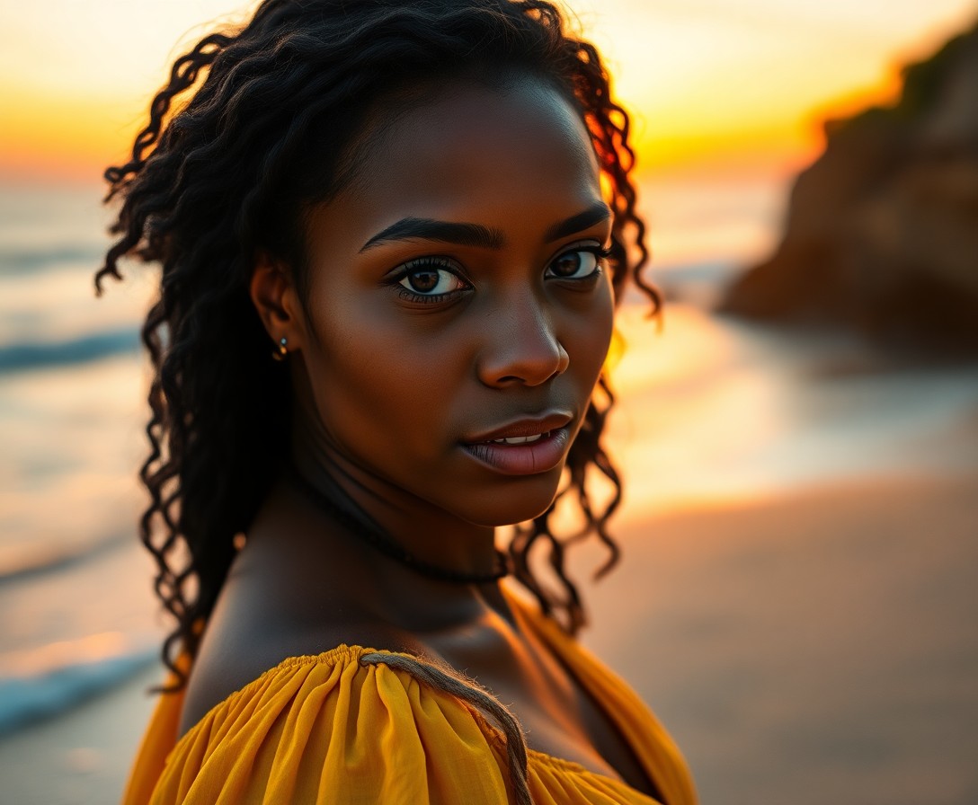 AI generated art for prompt: Visualize a captivating portrait photograph featuring an African-American Native American woman with