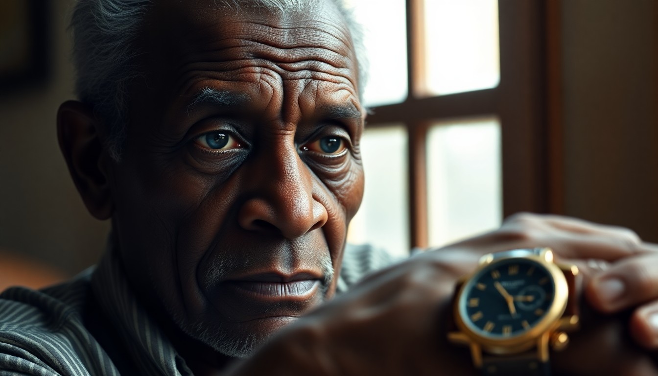 AI generated art for prompt: Create a photorealistic portrait of an elderly Caribbean man captured with a smartphone camera. His 