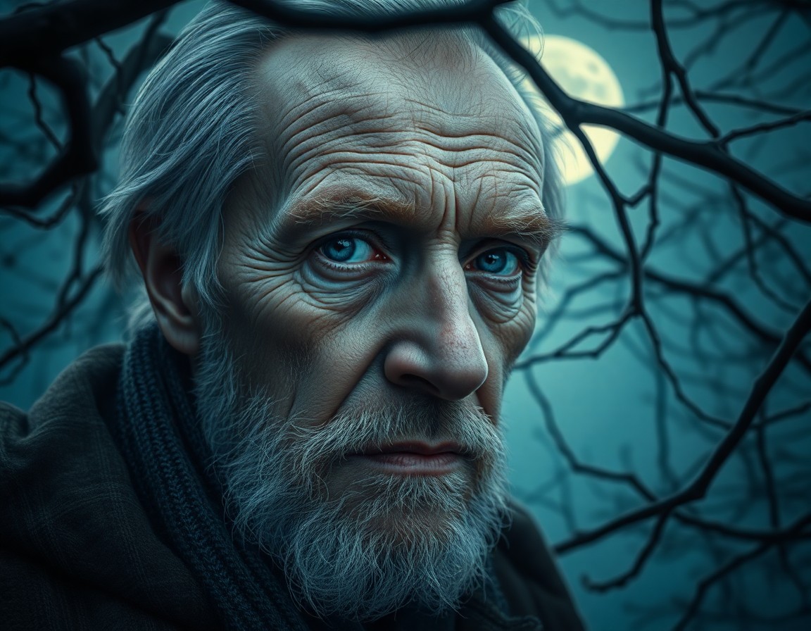 AI generated art for prompt: Generate a photorealistic portrait of a wise elderly Nordic man with weathered skin and calm blue ey