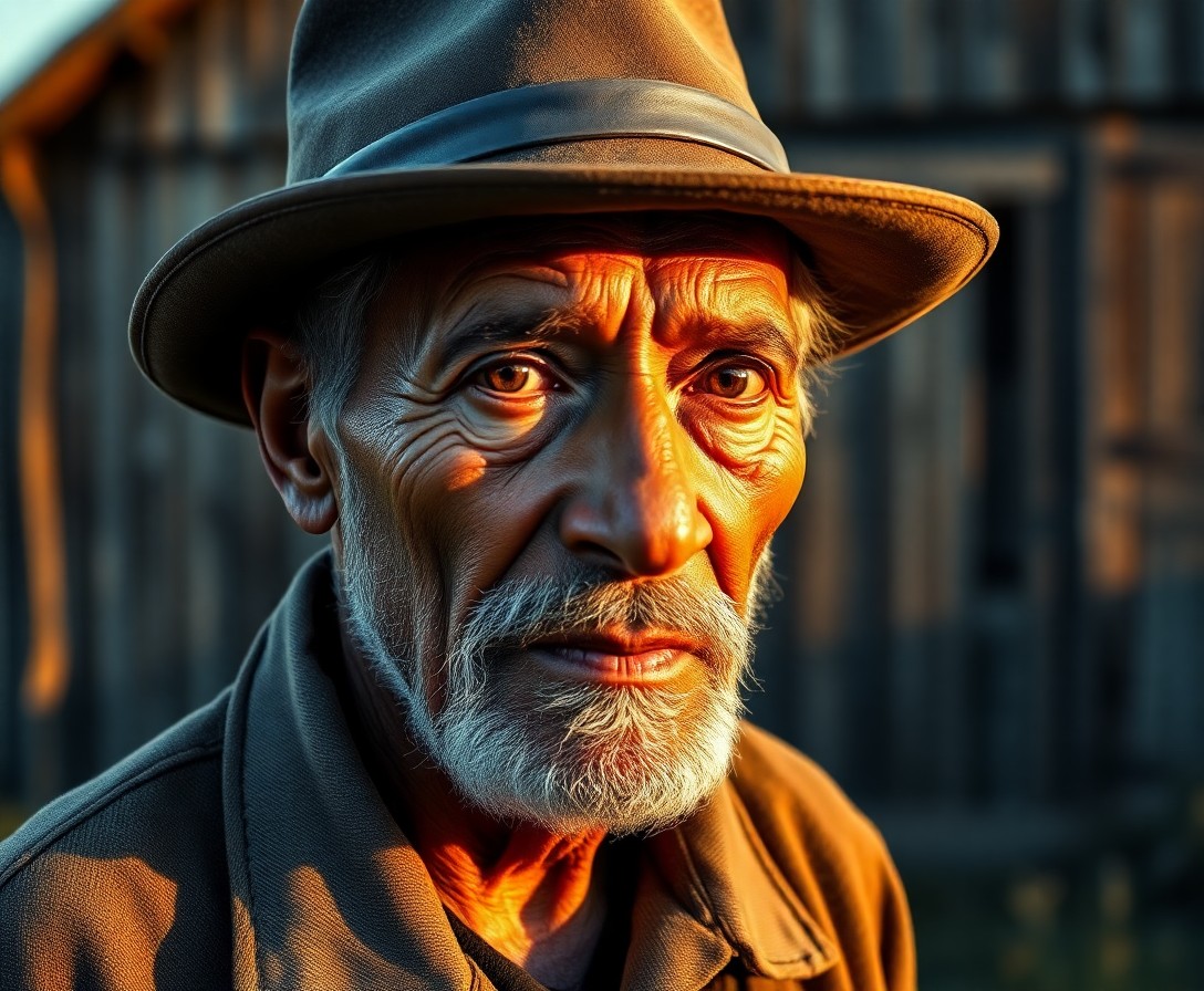 AI generated art for prompt: Craft a hyperrealistic digital portrait featuring an elderly North African man with rugged features 