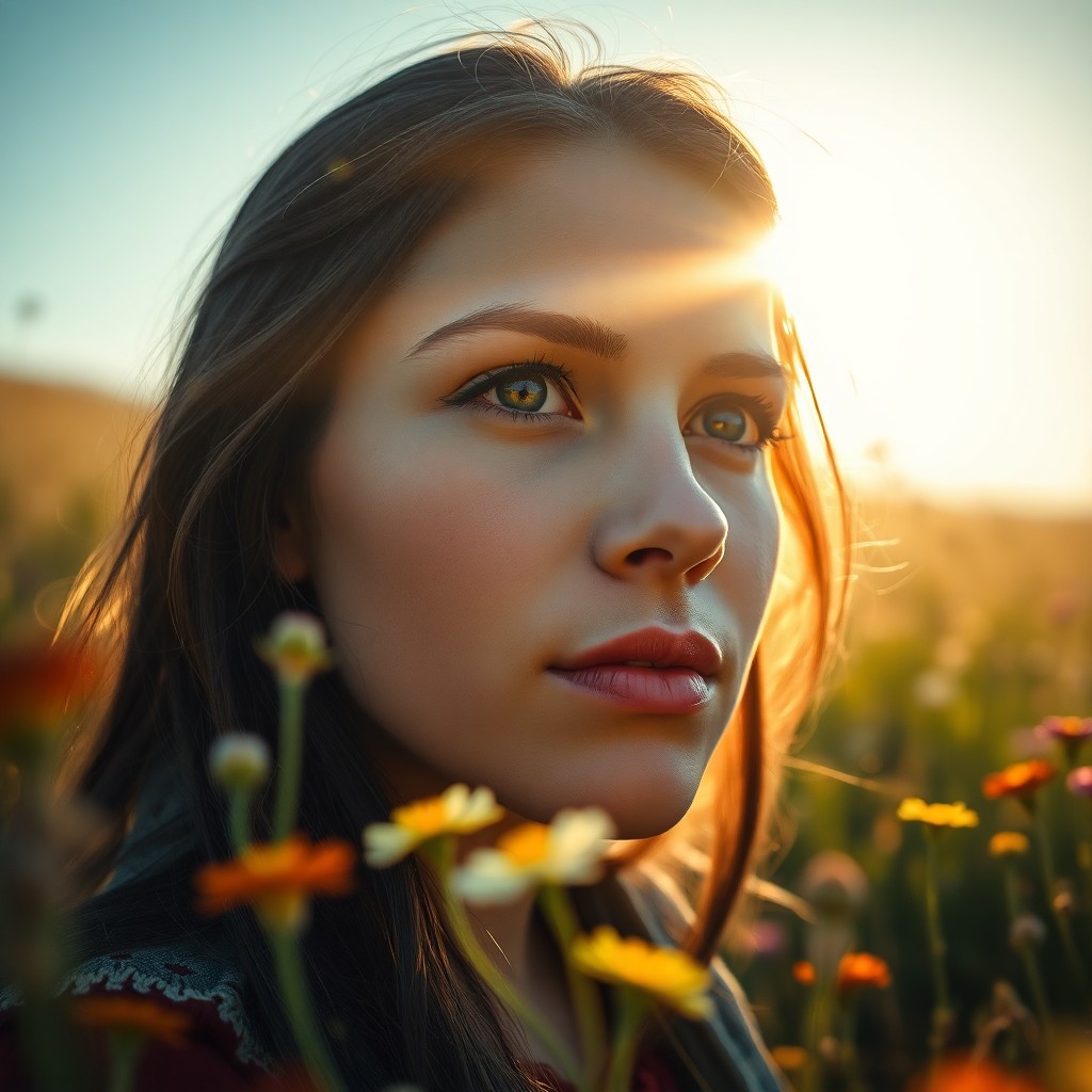 AI generated art for prompt: A highly detailed photorealistic portrait photograph presents a young Andean woman in contemplation 