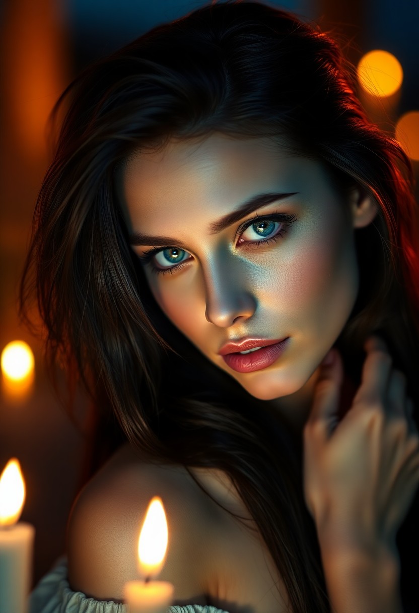 AI generated art for prompt: A hyperrealistic portrait of a Mediterranean woman showcases an enigmatic expression in twilight, he