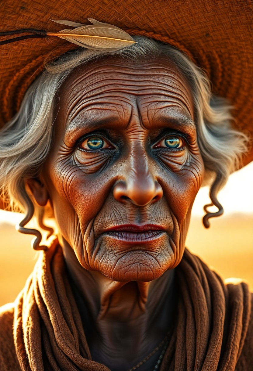 AI generated art for prompt: A highly detailed hyperrealistic portrait captures a stoic older woman from Sub-Saharan Africa. She 