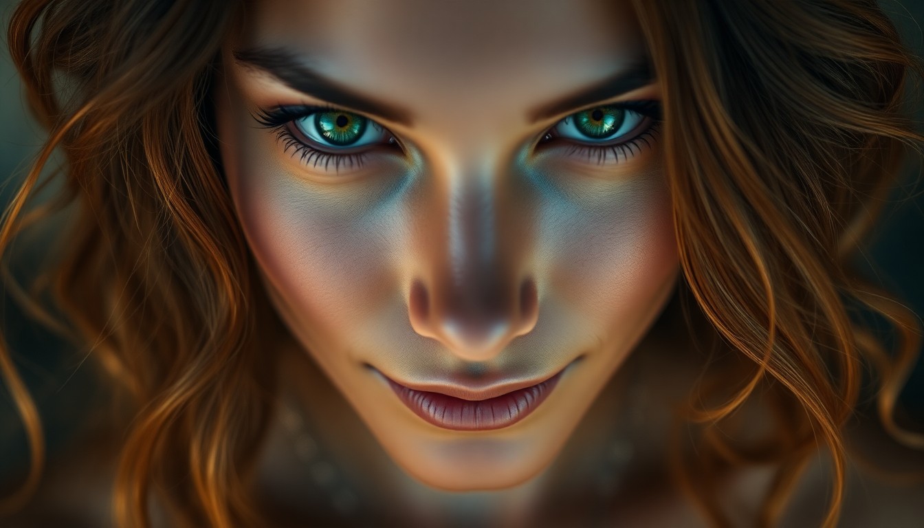 AI generated art for prompt: A close-up portrait captures the enigmatic gaze of a Micronesian woman. Her piercing emerald eyes, f