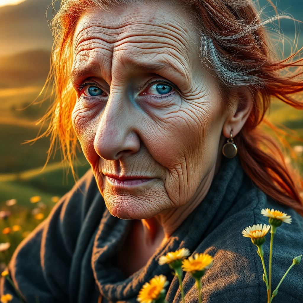 AI generated art for prompt: Envision an ultra-realistic portrait of a wise, elderly Southern European woman with deep wrinkles a