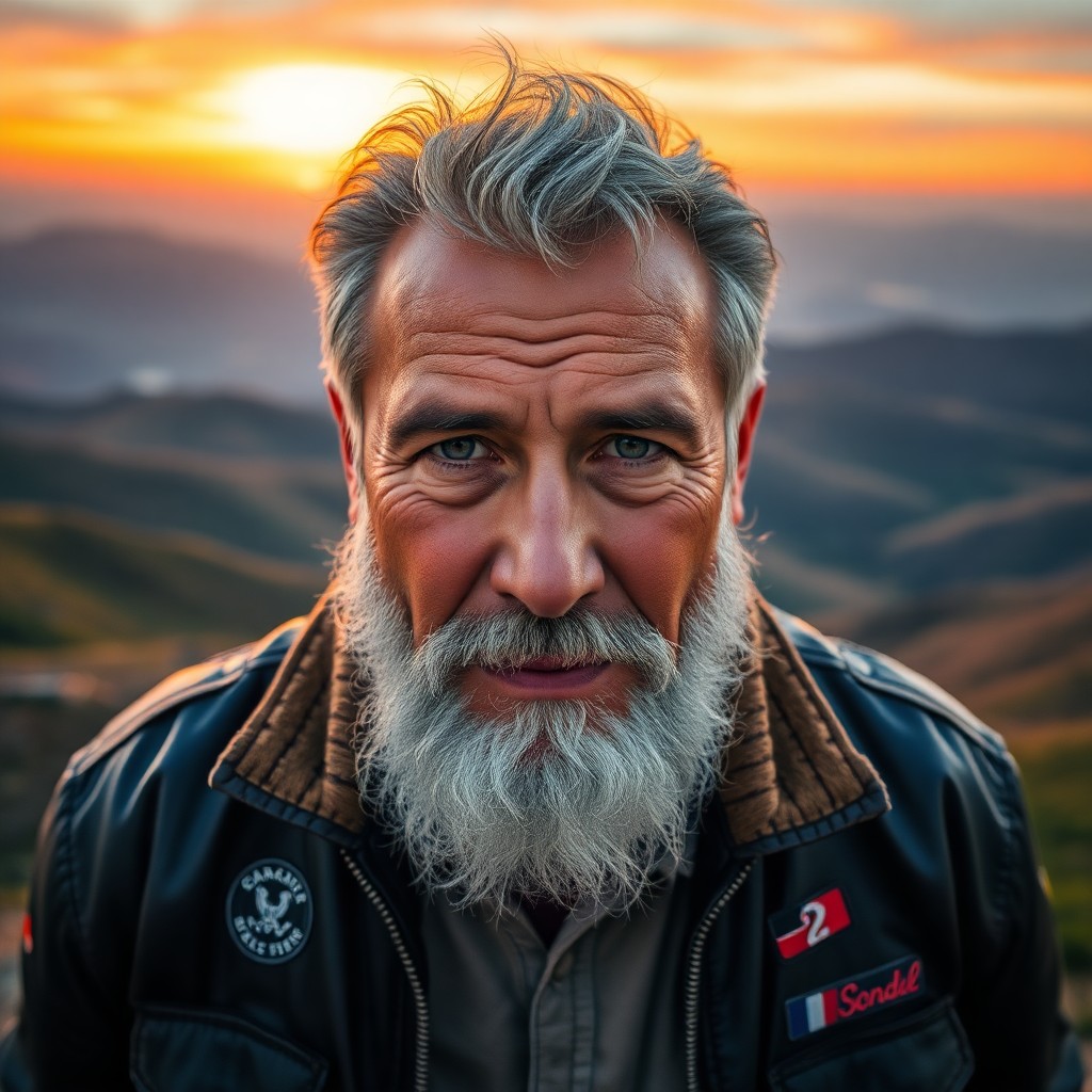 AI generated art for prompt: Create a photorealistic portrait of a middle-aged East Asian man with a graying beard and rugged fea