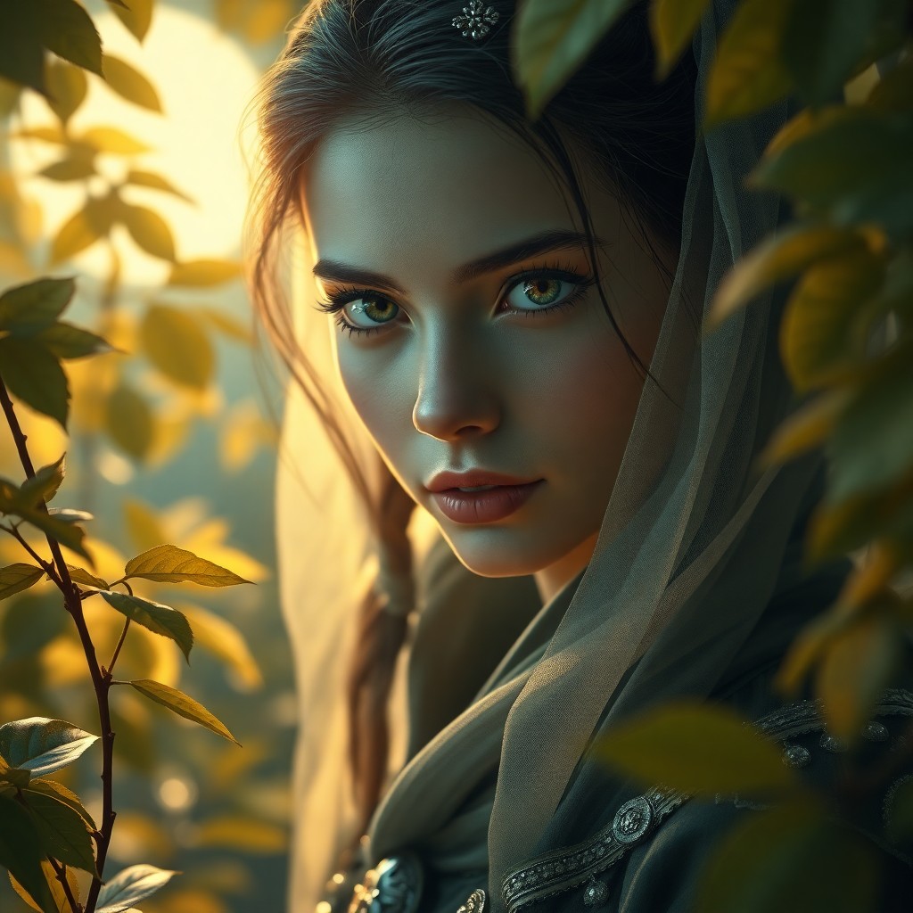 AI generated art for prompt: Craft an ultra-realistic portrait of a captivating figure amidst a moonlit garden, their features il