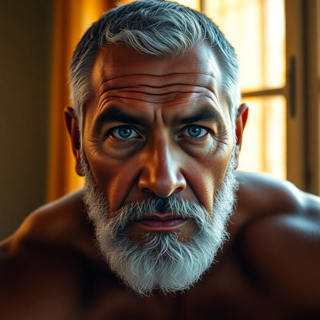 AI generated art for prompt: Create a photorealistic portrait of a middle-aged Aboriginal man with an air of rugged refinement. I