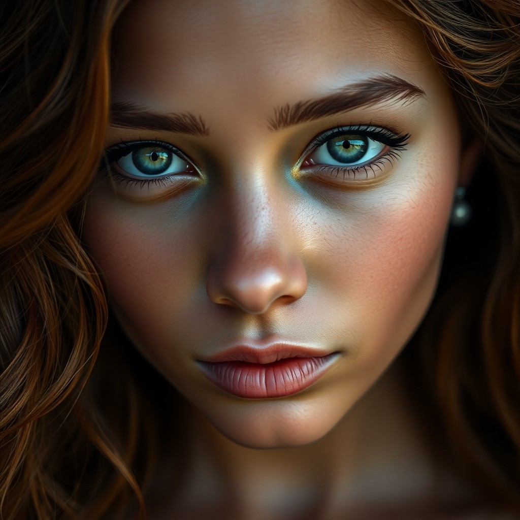 AI generated art for prompt: Envision an ultra-realistic portrait of a young Melanesian woman with serene green eyes and long, wa