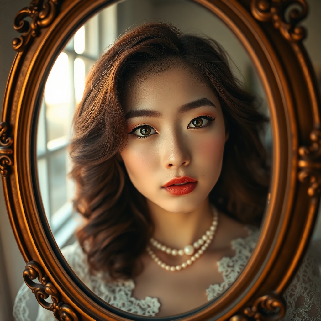 AI generated art for prompt: Envision a captivating portrait of an enigmatic East Asian woman with striking emerald eyes and deli