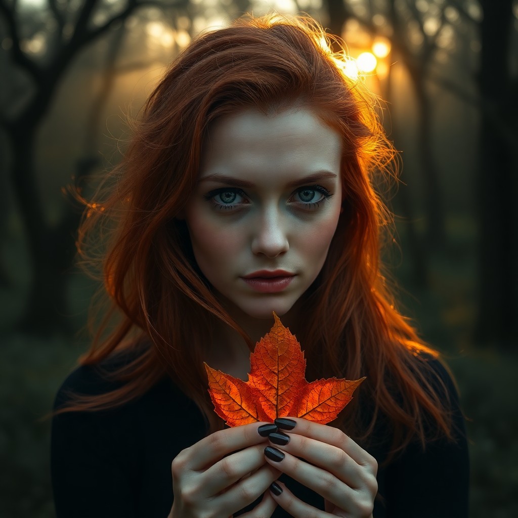 AI generated art for prompt: A portrait photograph showcases a Southern European woman with hazy green eyes and vibrant red hair 