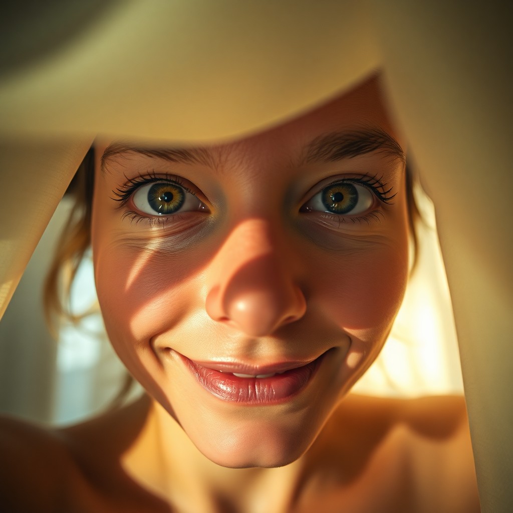 AI generated art for prompt: Envision an ultra-realistic portrait capturing a unique perspective from beneath the subject's chin,