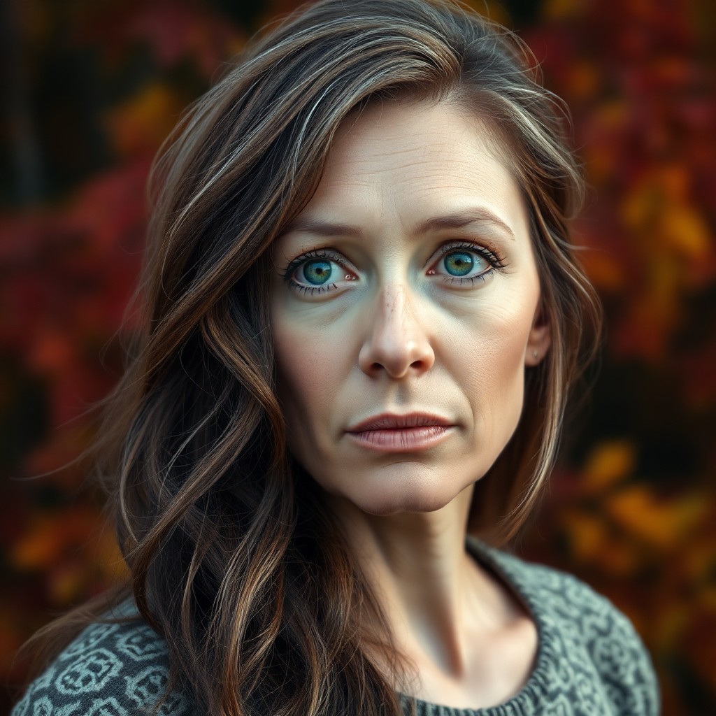 AI generated art for prompt: A photorealistic portrait depicts an enigmatic middle-aged Inuit woman with captivating green eyes, 