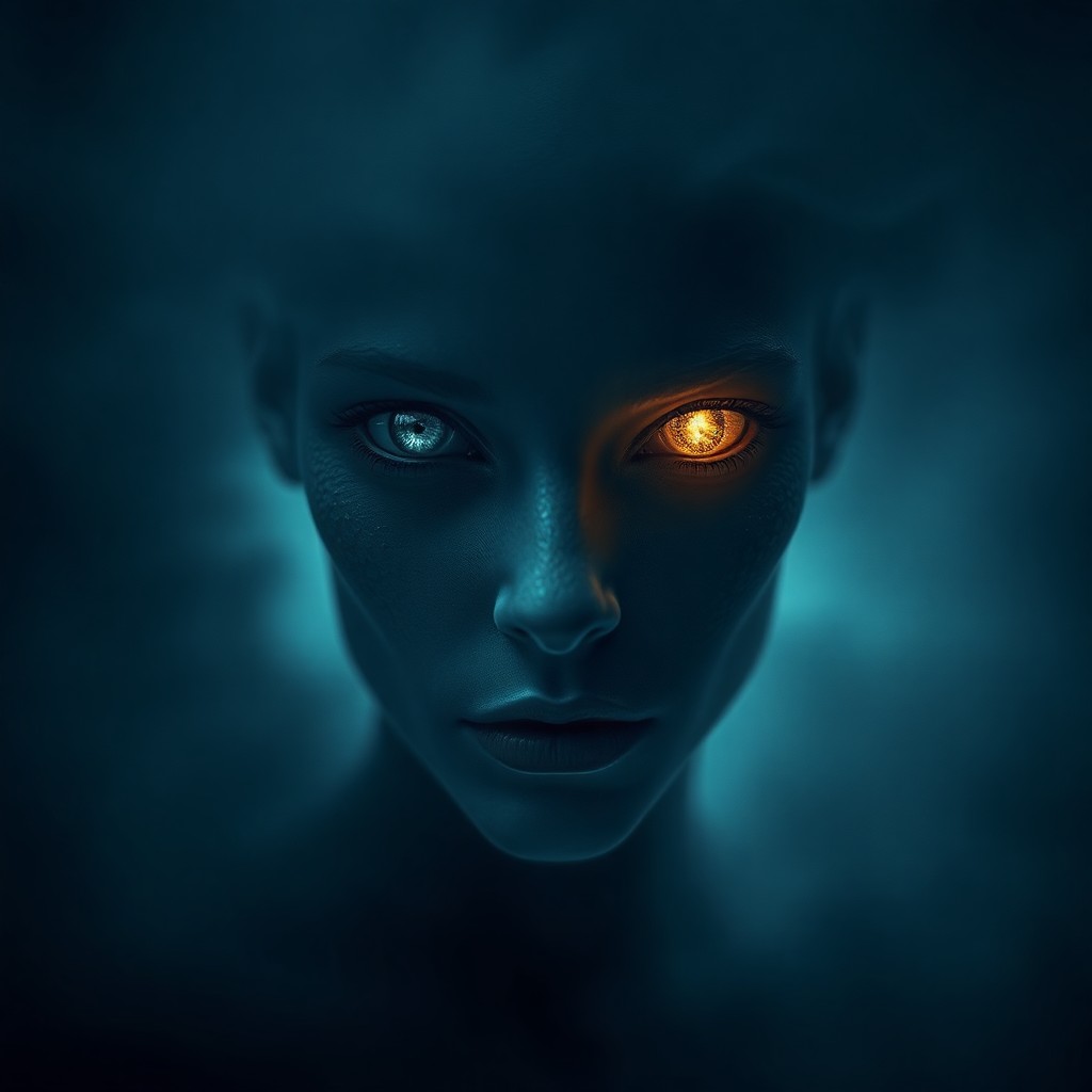 AI generated art for prompt: A hauntingly beautiful portrait of an ethereal being with luminous skin captures the interplay betwe