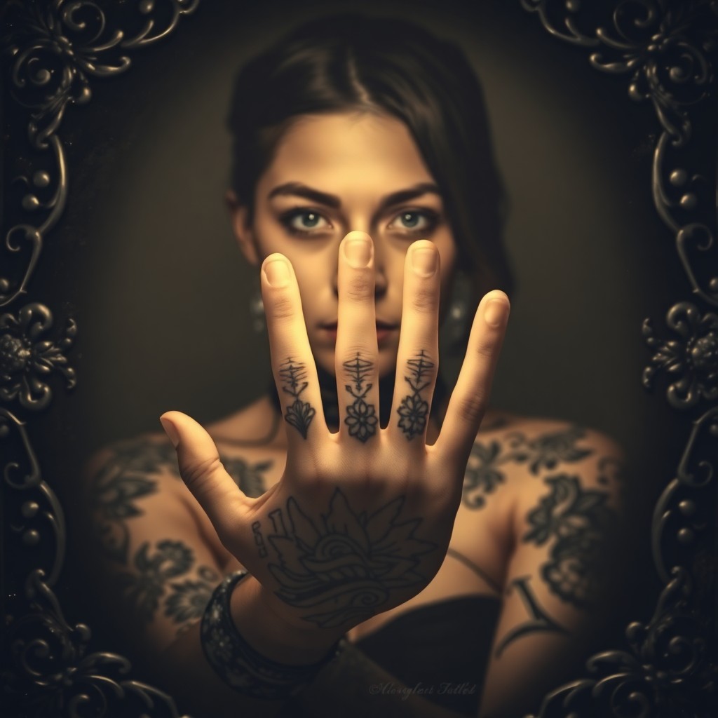 AI generated art for prompt: Craft a vintage daguerreotype-inspired portrait with an enigmatic subject adorned in intricate tatto