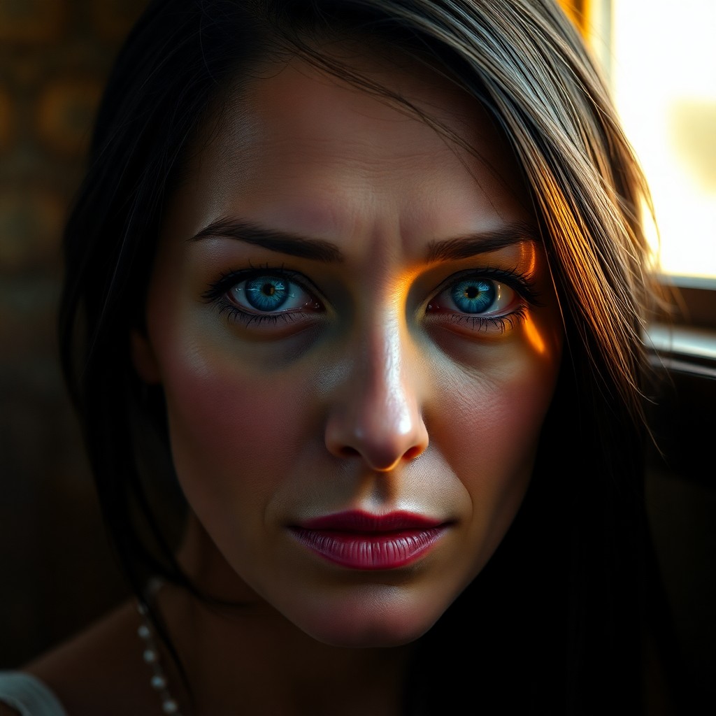 AI generated art for prompt: A photorealistic portrait photograph captures an enigmatic 35-year-old Western European woman with p