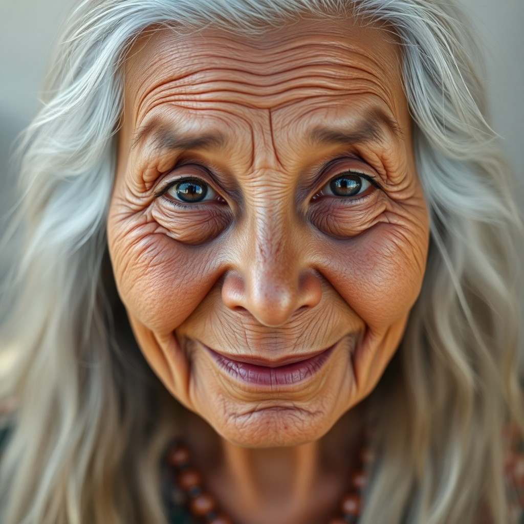 AI generated art for prompt: Craft a photorealistic portrait photograph of an elderly Pacific Islander woman with kind eyes and a