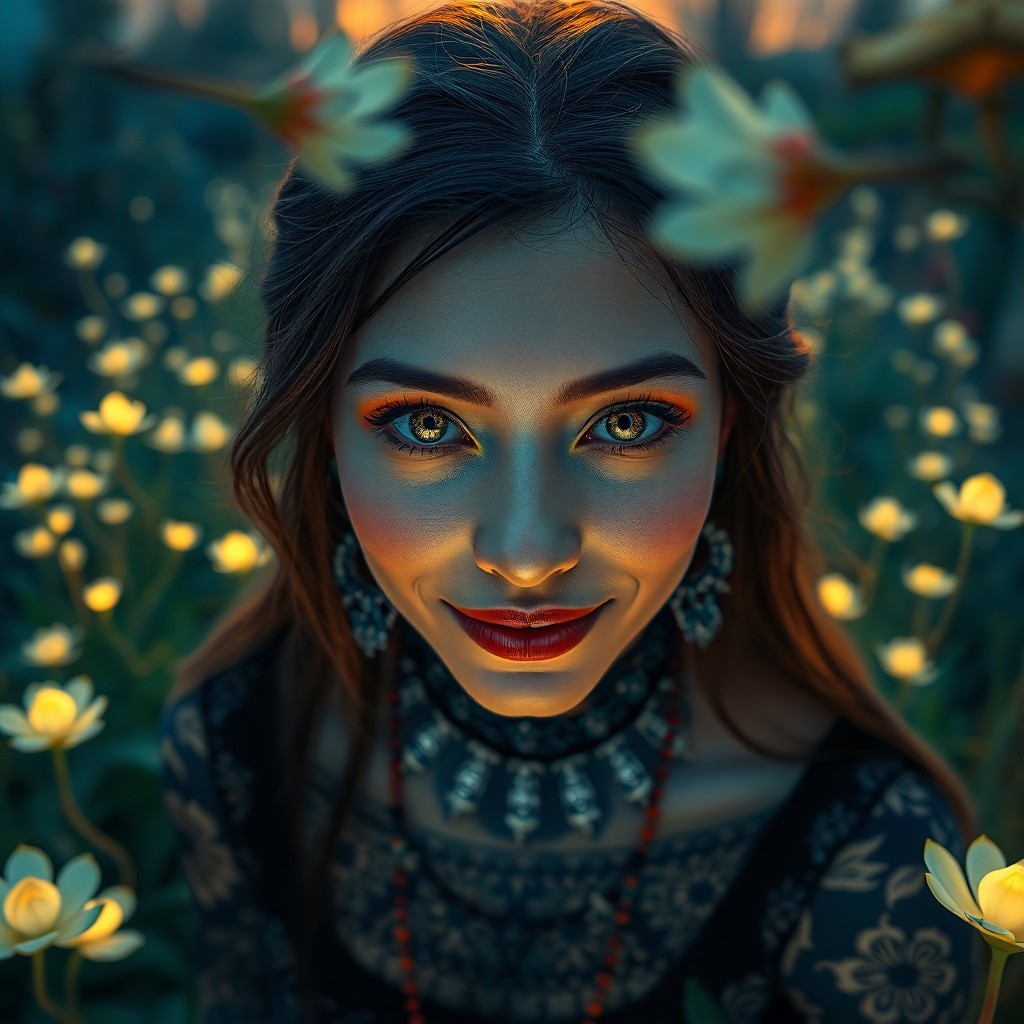 AI generated art for prompt: Create a hyperrealistic portrait of an enigmatic Central Asian woman with captivating silver eyes an