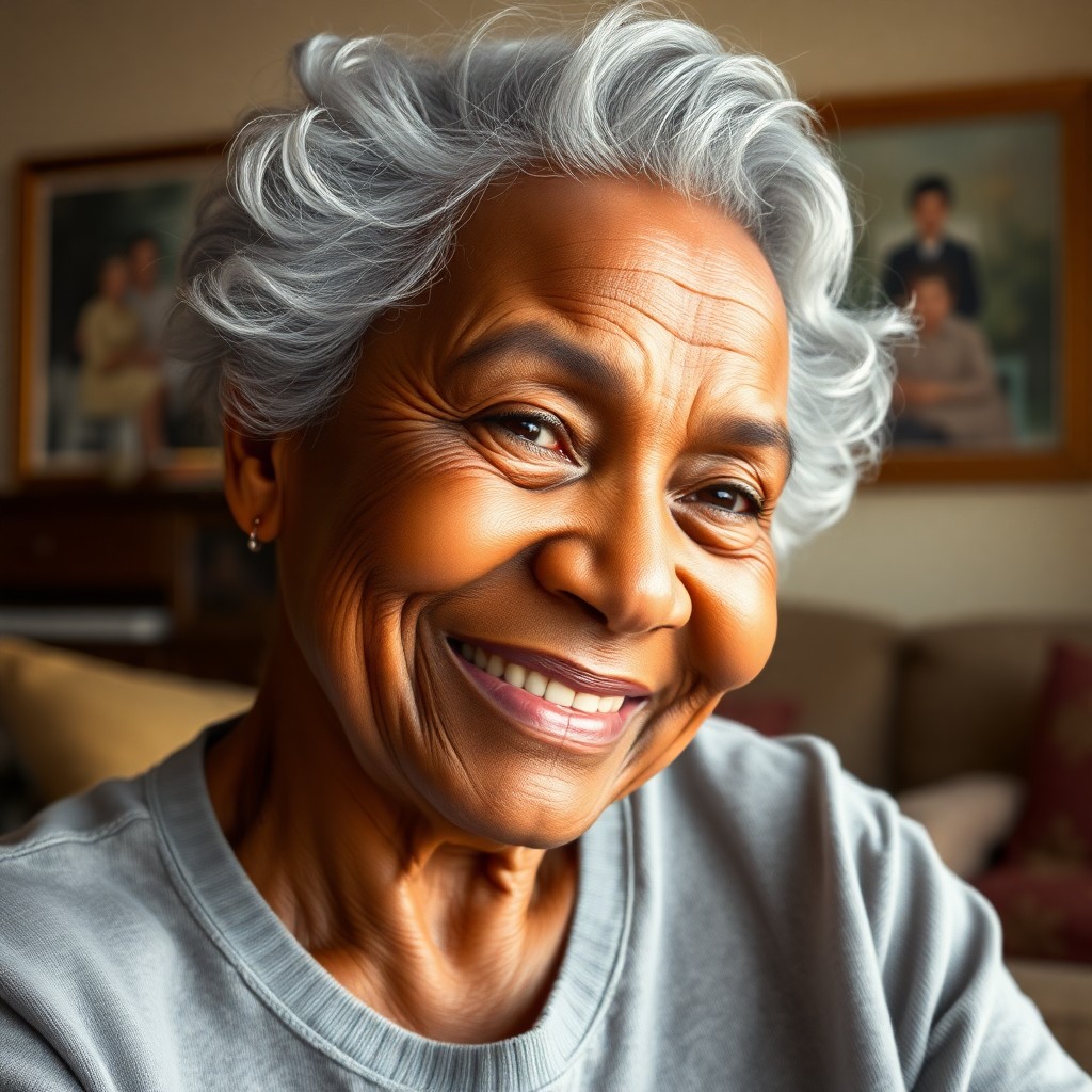 AI generated art for prompt: Craft a captivating photorealistic portrait of an elderly African-American Micronesian woman with ex