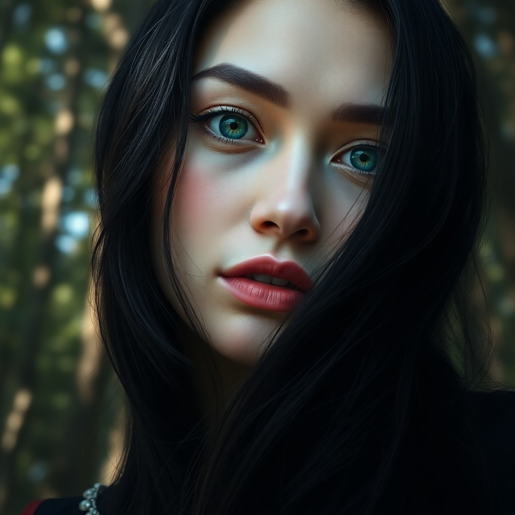 AI generated art for prompt: A captivating portrait of a Central Asian woman with porcelain skin and piercing emerald eyes draws 