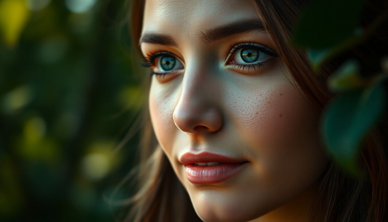 AI generated art for prompt: Craft a captivating close-up portrait of a Hispanic woman with misty green eyes and delicate freckle