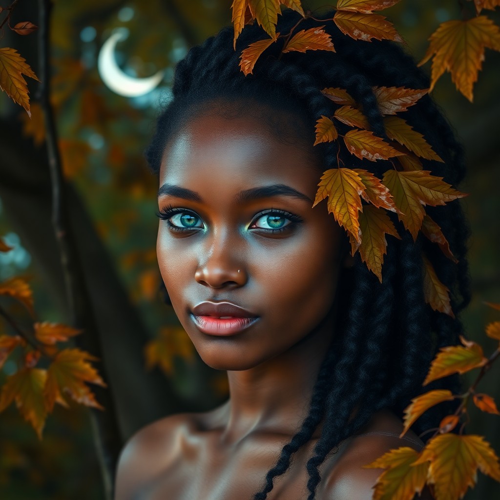 AI generated art for prompt: A captivating portrait of a young Caribbean woman with emerald eyes and porcelain skin, illuminated 