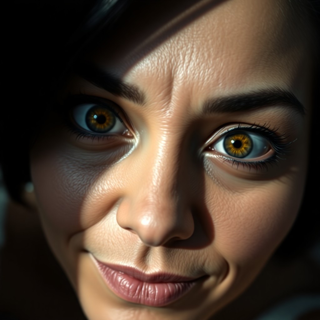 AI generated art for prompt: A captivating hyperrealistic portrait portrays a Hispanic woman with mesmerizing amber eyes, framed 