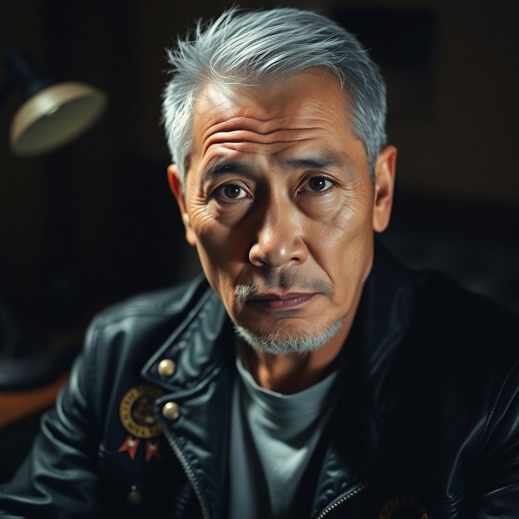 AI generated art for prompt: Imagine a portrait of a 45-year-old Japanese-American Native American man with an intriguing face, a