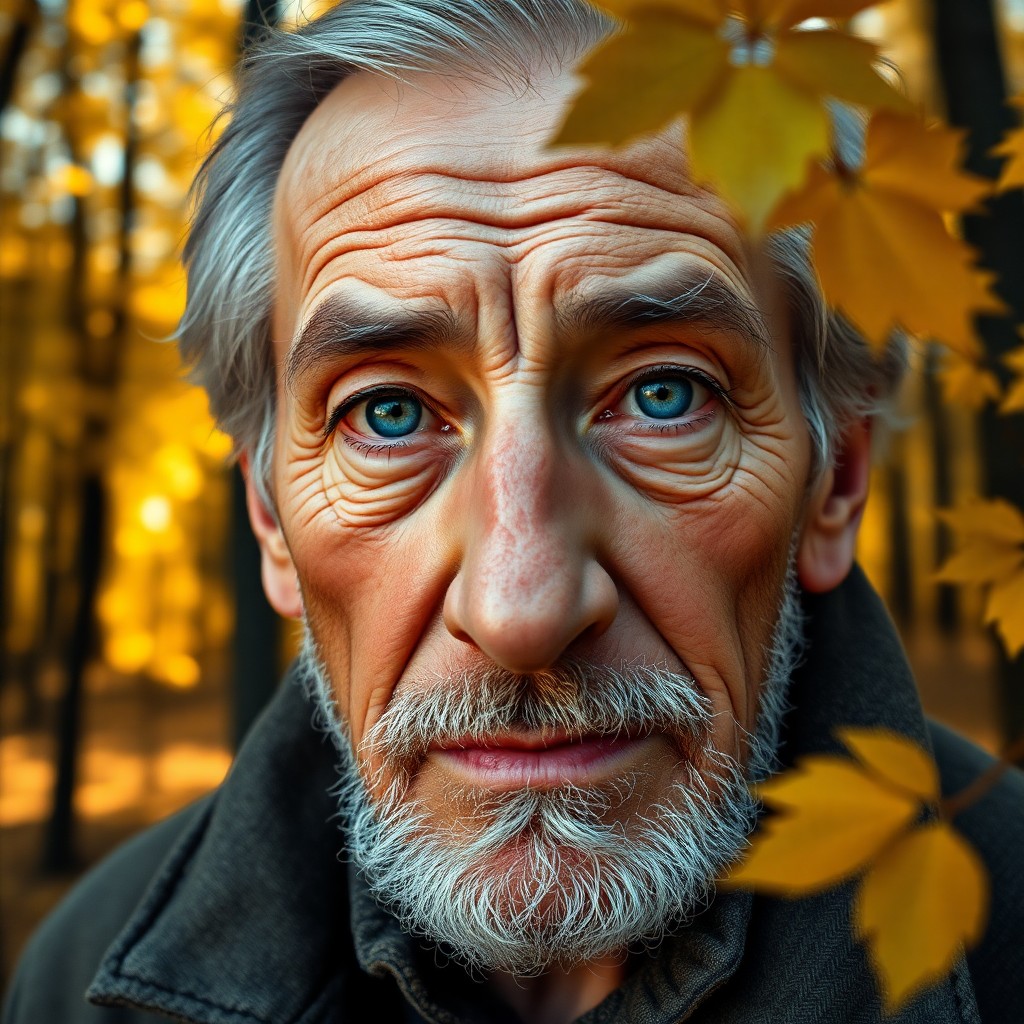 AI generated art for prompt: Craft an ultra-realistic portrait of a grizzled yet wise elderly Eastern European man with hazy blue