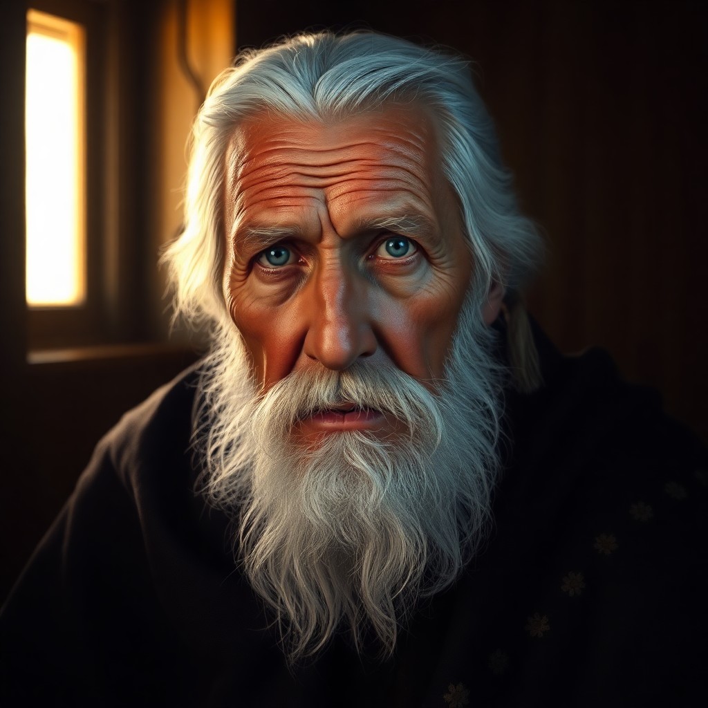 AI generated art for prompt: Render a photorealistic portrait reminiscent of Renaissance oil paintings, focusing on an elderly Na