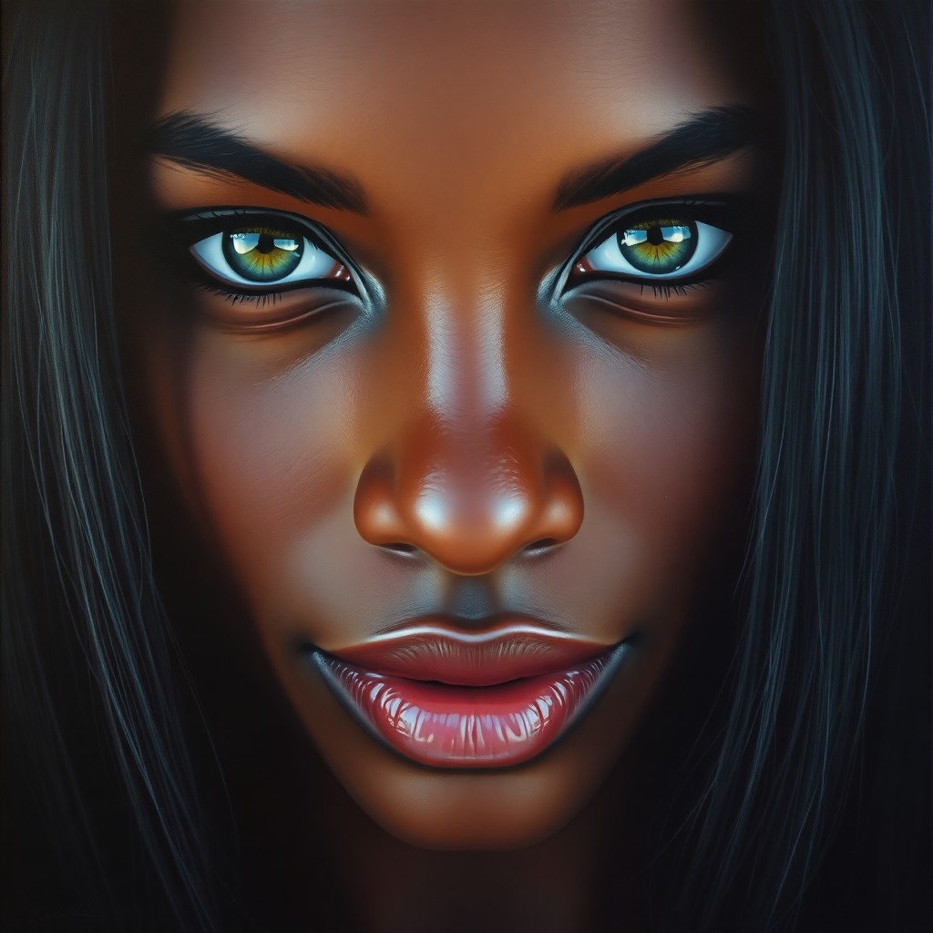 AI generated art for prompt: Craft a hyperrealistic oil painting portraying an intimate close-up of a Sub-Saharan African woman w