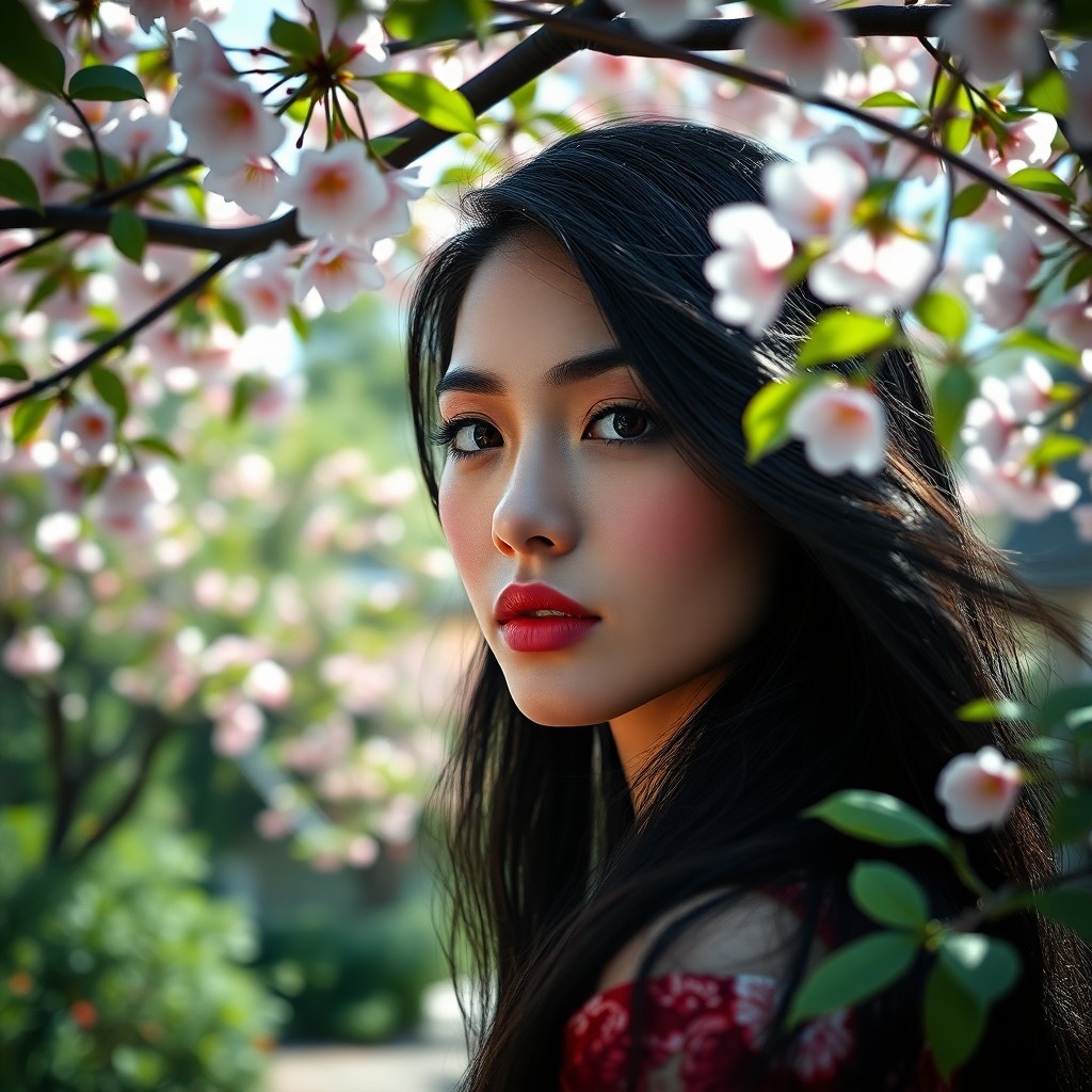 AI generated art for prompt: Craft a photorealistic portrait set against the serene backdrop of a Japanese garden, showcasing a y