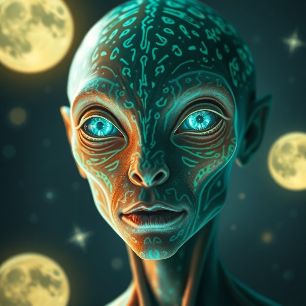 AI generated art for prompt: Envision a captivating portrait of an enigmatic shapeshifter from distant realms, their unique alien