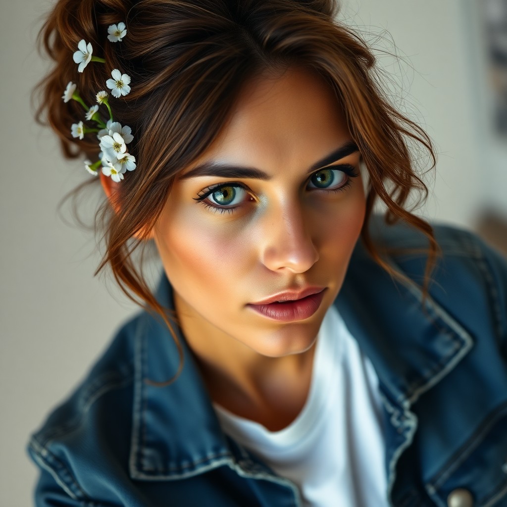 AI generated art for prompt: Imagine a photorealistic portrait of a North African woman with olive skin and wavy chestnut hair, s