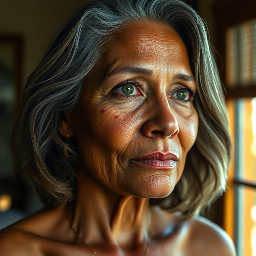 AI generated art for prompt: Craft a photorealistic portrait of a middle-aged Polynesian woman captured by an iPhone camera. The 