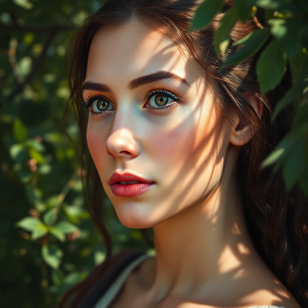 AI generated art for prompt: Craft a Renaissance-inspired portrait showcasing a clear-eyed woman with rugged features and porcela