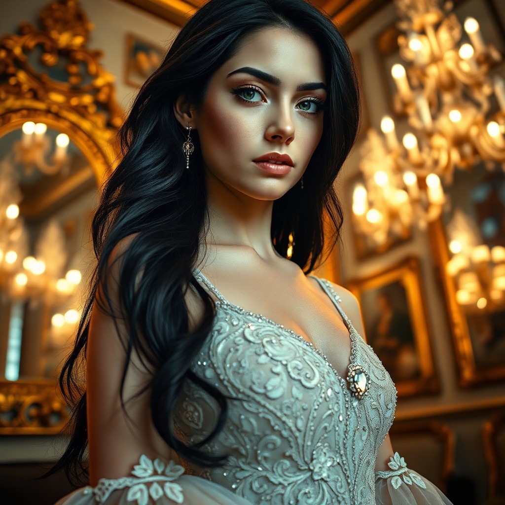 AI generated art for prompt: Craft a photorealistic portrait reminiscent of Baroque oil paintings, focusing on a captivating Lati