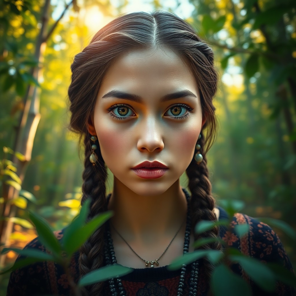 AI generated art for prompt: Create a hyperrealistic portrait of an enigmatic Central Asian woman with captivating hazel eyes and