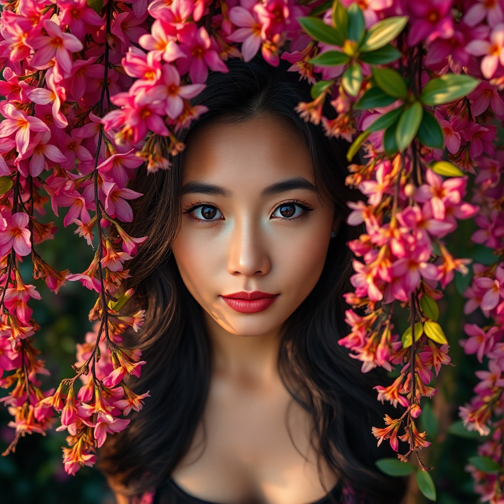 AI generated art for prompt: Craft a photorealistic portrait photograph showcasing an East Asian woman, thirty years of age, with