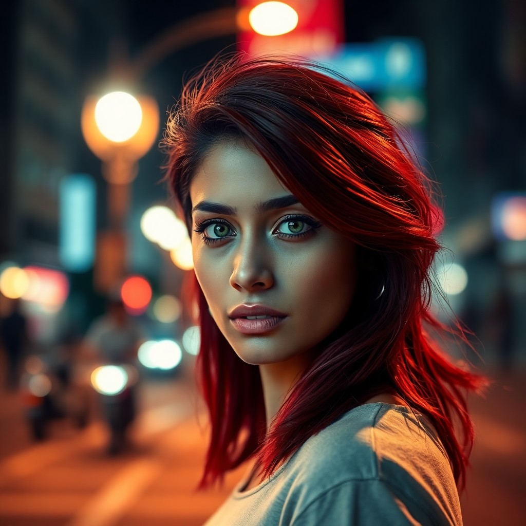 AI generated art for prompt: Envision a high-definition cinematic portrait of a young South Asian woman with piercing green eyes 