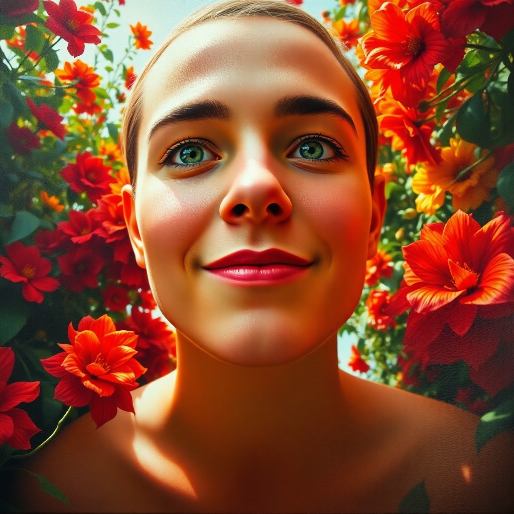 AI generated art for prompt: A captivating fine art oil painting portrait depicts an open-faced individual with compassionate gre