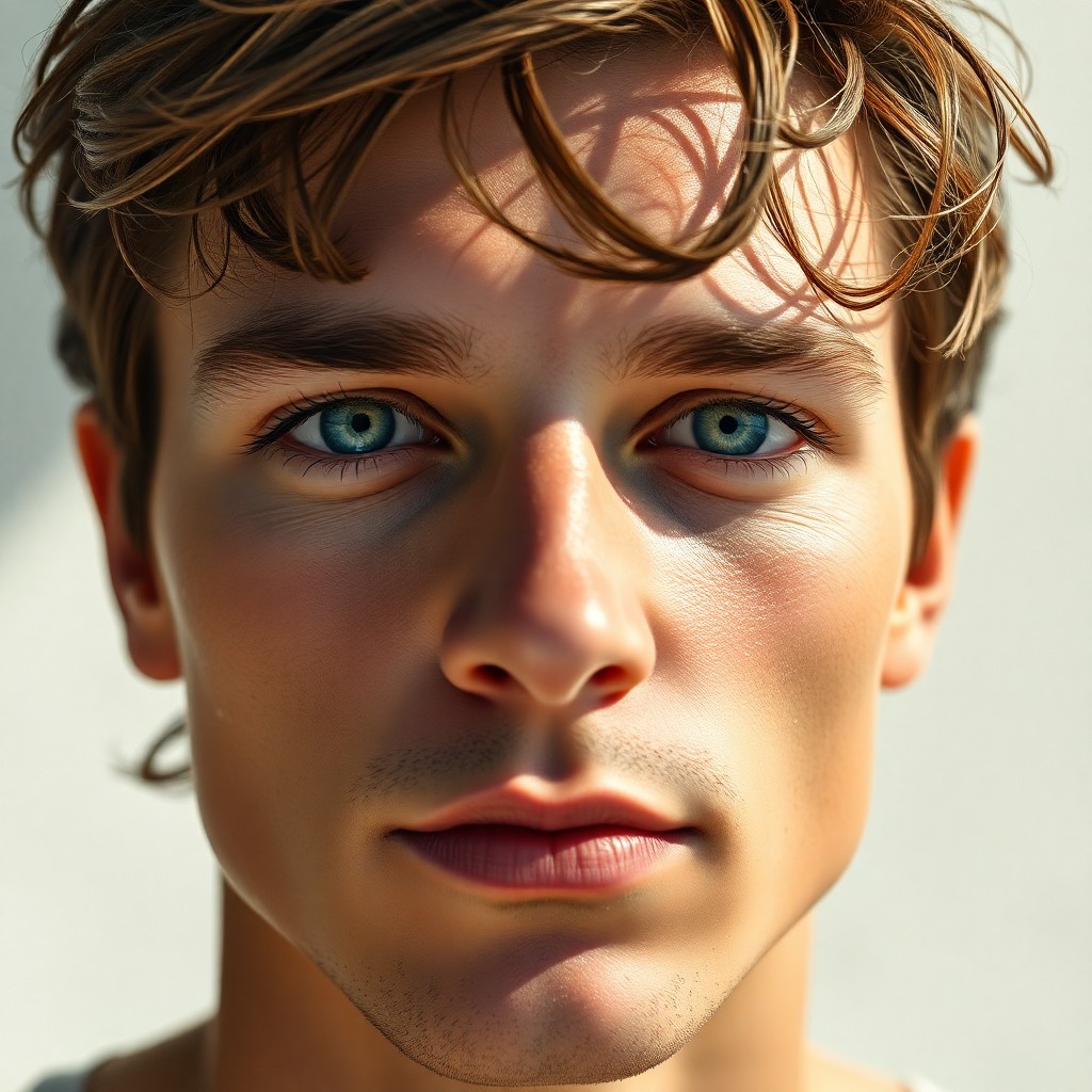 AI generated art for prompt: An ultrarealistic portrait of a young Eastern European man captivates with its unique aerial perspec