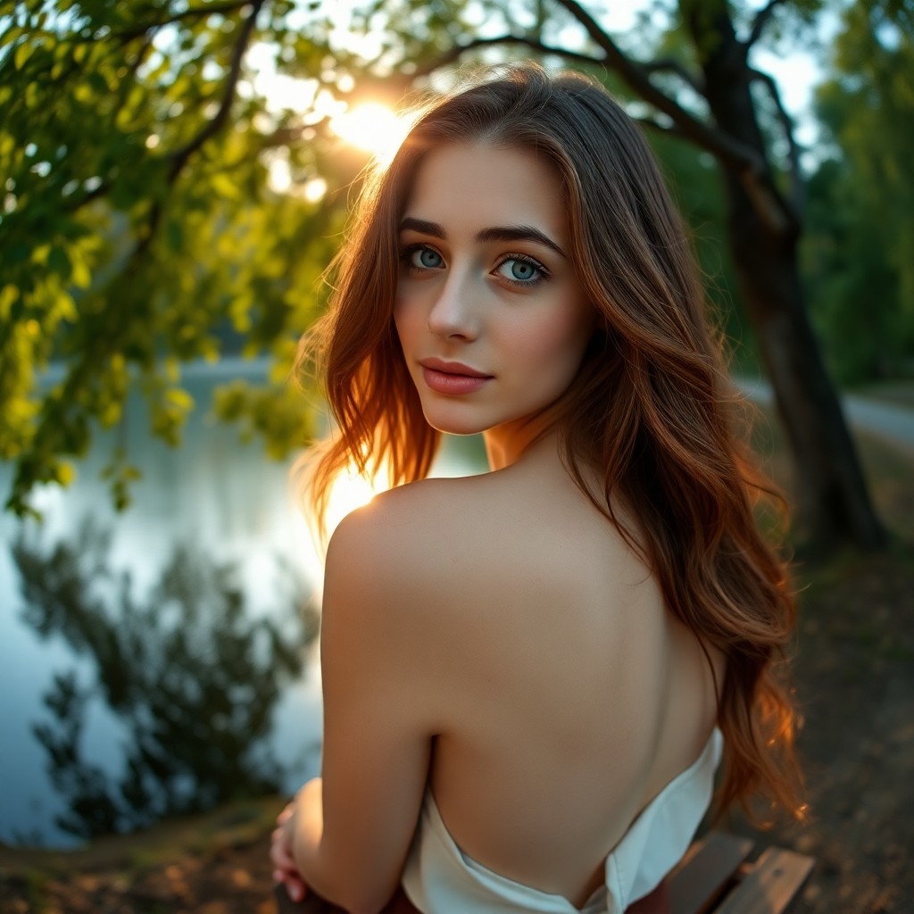 AI generated art for prompt: A serene portrait photograph captures a young North African woman with intense blue eyes and cascadi