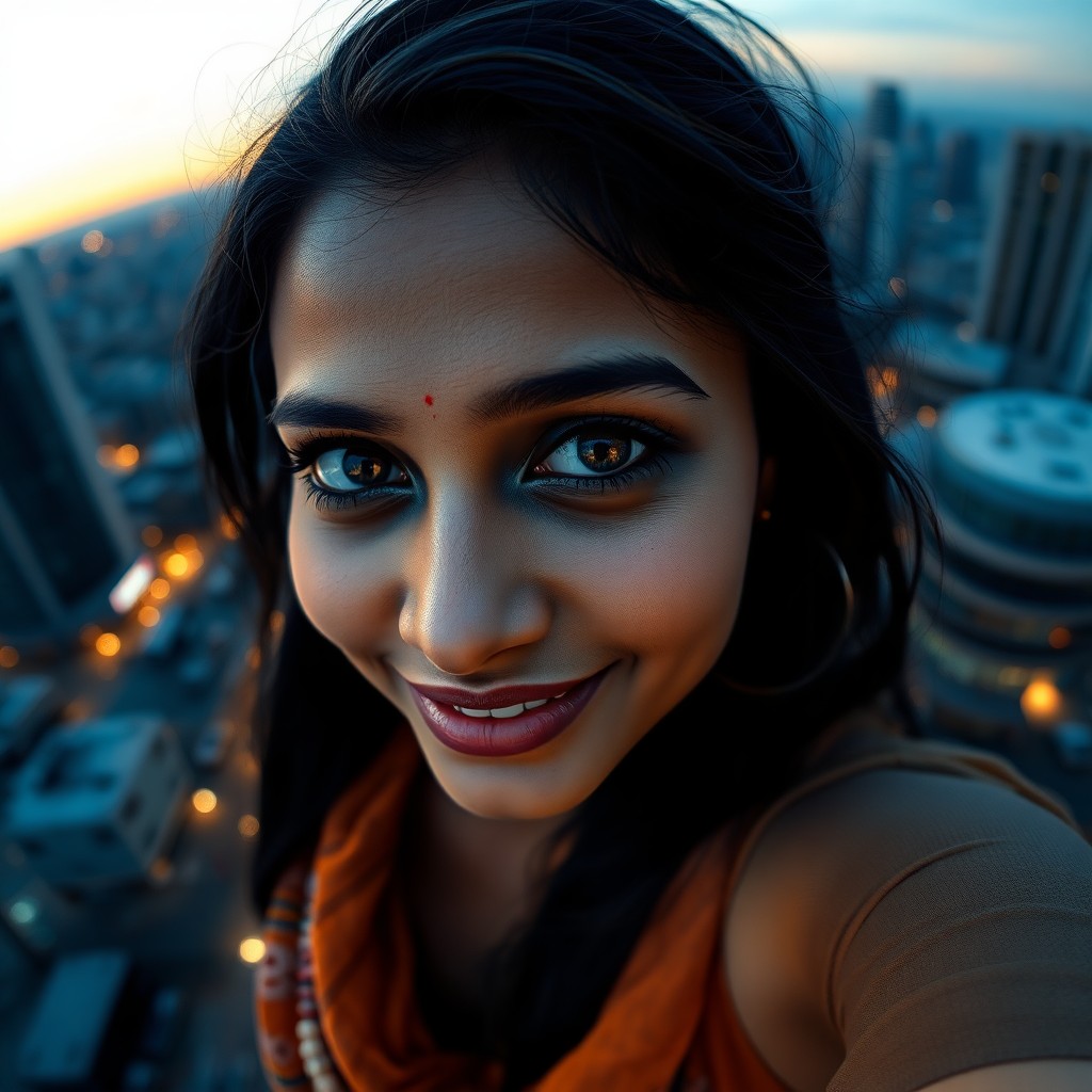 AI generated art for prompt: Generate a superrealistic digital portrait of a South Asian woman with captivating features against 