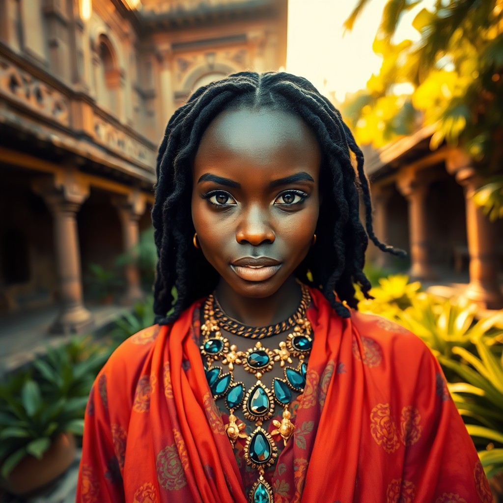 AI generated art for prompt: Employing portrait photography techniques, craft an image of an African woman with captivating azure