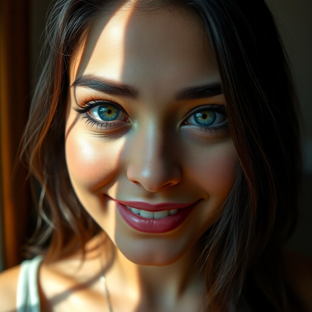 AI generated art for prompt: Craft a hyperrealistic portrait of a captivating young Hispanic woman with striking turquoise eyes a